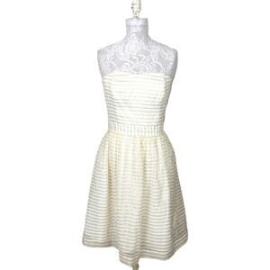 Lilly Pulitzer Kerry Striped Strapless Fit and Flare Dress White Gold Women 8